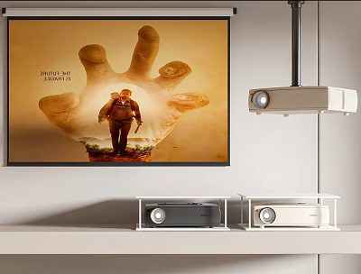 Projection Monitoring System Featuring Projector And Surveillance Screen With Visual Content 3d model