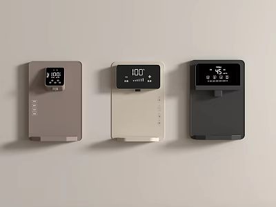 Three Modern Kitchen Appliances With Sleek Design And Digital Displays In Different Colors 3d model