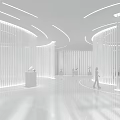 Modern Exhibition Hall Interior Design With Curved Walls Lighting And Display Stands