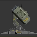 Futuristic Cosmic Spacecraft Component With Spherical Sensors Mechanical Arm And Yellow Striped Base