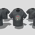 Black T Shirts With Round Logo Design Featuring Text And Graphics 3d model