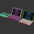 Modern Electronic Tablets With Vibrant Screen Patterns And Slim Keyboard Cases 3d model