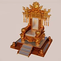 Elaborate Golden Throne With Intricate Carvings And Decorative Platform Steps