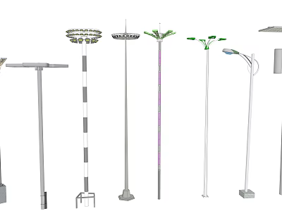Different Types of Outdoor Lights Including Street Lamps and Garden Light Poles 3d model