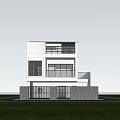 Modern Detached Villa With White Exterior Black Railings Balcony And Green Lawn