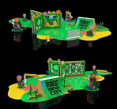 Forest Fantasy City 3D Model Design With Green Background Flowers And Trees 3d model