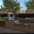 SEVENTH CAFE Food Truck Outdoor Seating Area With Decorative Lights And Trees