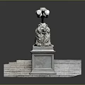 Classic Lion Statue On Stone Pedestal With Stairs And Street Lamp