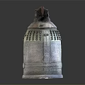 Ancient Musical Instrument Bronze Bell With Decorative Top And Intricate Surface Carvings