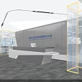 Modern Minimalist Corporate Office Reception Desk With Glowing Glass Partition And Elegant Ambient Lighting