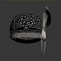 Stylish Fashionable Hat with Black White Pattern Feather Decor and Hanging Ornaments