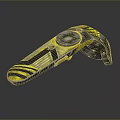 Yellow And Black Striped Hand Tool Featuring Circular Component And Metal Parts 3d model