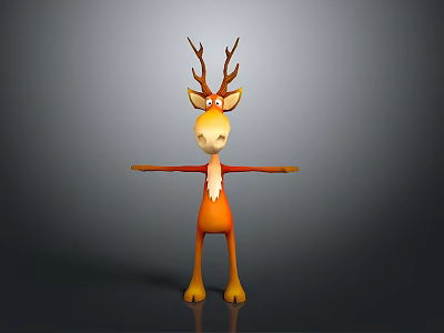 Cartoon Deer 3D Model With Antlers Orange Body White Belly And Yellow Legs 3d model