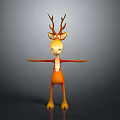 Cartoon Deer 3D Model With Antlers Orange Body White Belly And Yellow Legs