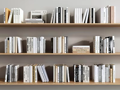 Neatly Arranged Wooden Bookshelves With Various Books And Magazines 3d model
