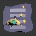 3D Character Model With Green Hair Yellow Jacket Purple Platform And Yellow Ducklings