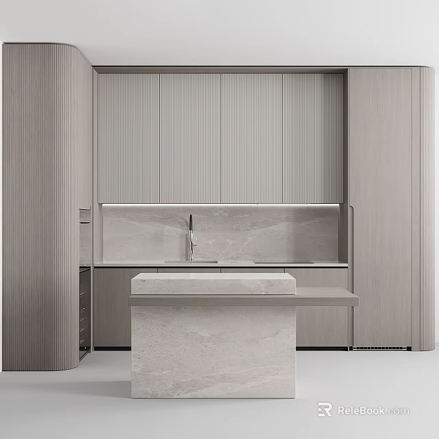Minimalist Modern Kitchen Interior With Sleek Cabinets And Smooth Marble Countertop Sink 3d model 