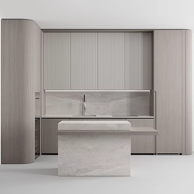 Minimalist Modern Kitchen Interior With Sleek Cabinets And Smooth Marble Countertop Sink 3d model