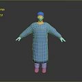 Blue Surgical Gown Worn by Medical Professional in Full Body Protective Attire