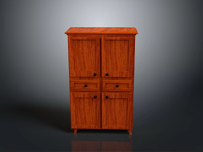 Classic Solid Wood Storage Cabinet With Double Doors Drawers And Four Legs 3d model