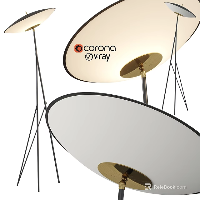 Modern Tripod Floor Lamp With Circular White Shade And Metal Stand Design 3d model 