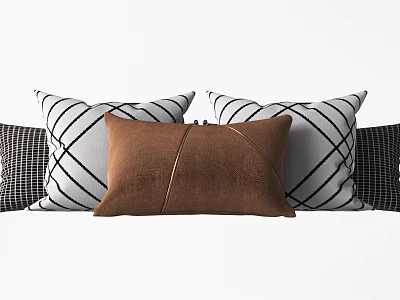 Modern Decorative Throw Pillows With Brown And Black White Checkered Geometric Patterns 3d model
