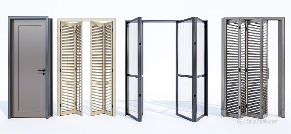 Modern Folding Doors With Wooden Louvre And Glass Panel Designs For Interior Exterior 3d model 