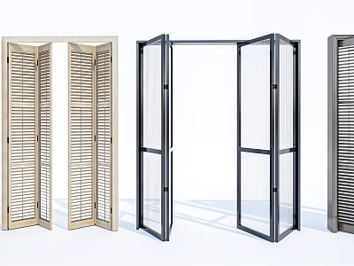 Modern Folding Doors With Wooden Louvre And Glass Panel Designs For Interior Exterior 3d model