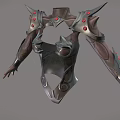 Women's Ornate Metallic Armor With Spiked Shoulders Red Gemstone Details And Armor Plated Arms