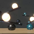 Modern Balanced Table Lamp With Illuminated Spheres And Black Teal Marble Bases