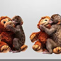 Adorable Playful Monkey Decorative Ornament Set with Two Interacting Figurine Pairs