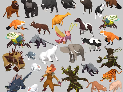 Colorful Reptile Cartoon Characters Featuring Dinosaurs Lizards And Various Species 3d model