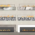 Various Modern Marble Fireplaces With Burning Flames And Stylish Interior Designs