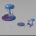 Vibrant Purple Pink Plant Like Structures With Blue Mushroom Shaped Plants On Round Platforms