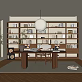 Cozy Home Study Interior Design With Wooden Desk Bookshelves And Pendant Lamp