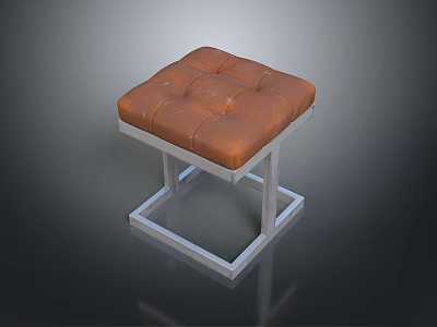 Modern Brown Leather Padded Stool With Square Silver Metal Frame Design 3d model