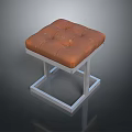 Modern Brown Leather Padded Stool With Square Silver Metal Frame Design