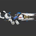 Futuristic Mechanical Weapon Featuring Blue White Gold Accents And VERKA 03 Design