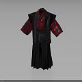 Traditional Japanese Kimono Outfit With Red Floral Sleeves And Black Robe