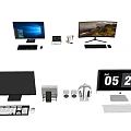 Modern desktop computer keyboard mouse headset bookshelf pen holder electronic watch 3d model