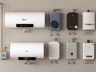 Daily Appliances Featuring Different Types of Water Heaters in Various Colors and Brands 3d model