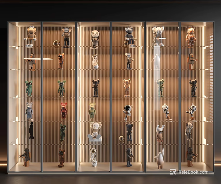 Modern Stylish Display Cabinet With Glass Doors And LED Lighting For Figurine Collection 3d model 