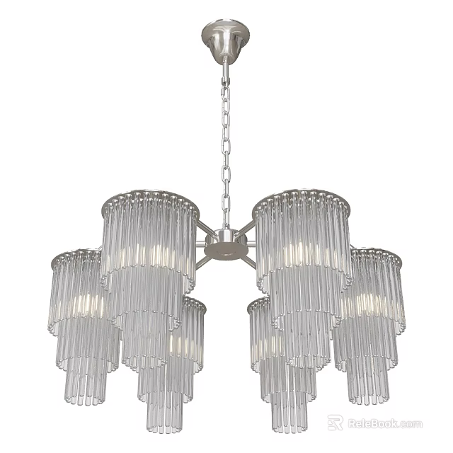 Modern Transparent Glass Chandelier with Cylindrical Shades and Metal Chain Design 3d model 