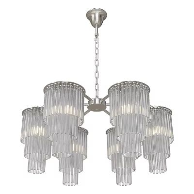 Modern Transparent Glass Chandelier with Cylindrical Shades and Metal Chain Design 3d model