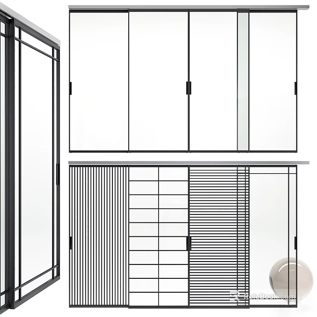 Modern Casement Windows With Slim Frames Multiple Panels And Grille Details Design 3d model 