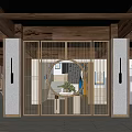 School Corridor With Staircase Bookshelves Calligraphy Works Display Boards And Windows