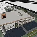 Modern Sales Office Architectural Design With Glass Curtain Walls Overhanging Roof And Outdoor Greenery
