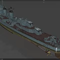 Vintage Warship With Red Deck Dual Main Turrets Superstructure And Weathered Hull 3d model