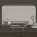 Modern Minimalist Bedroom Interior With Large Bed Wooden Floor Pendant Light Floor Lamp And Armchair