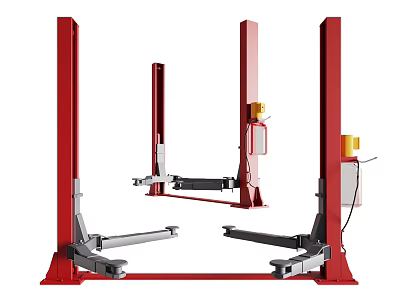 Red Four Post Automotive Lift Industrial Equipment For Car Repair Stable Support 3d model